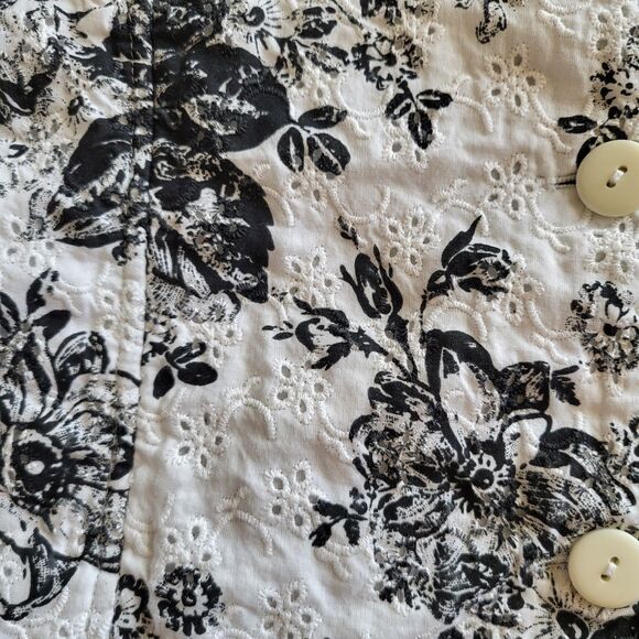 Reversible Quilted Jacket Womens Black White Floral Polka Dot Button Front Med - Picture 5 of 12